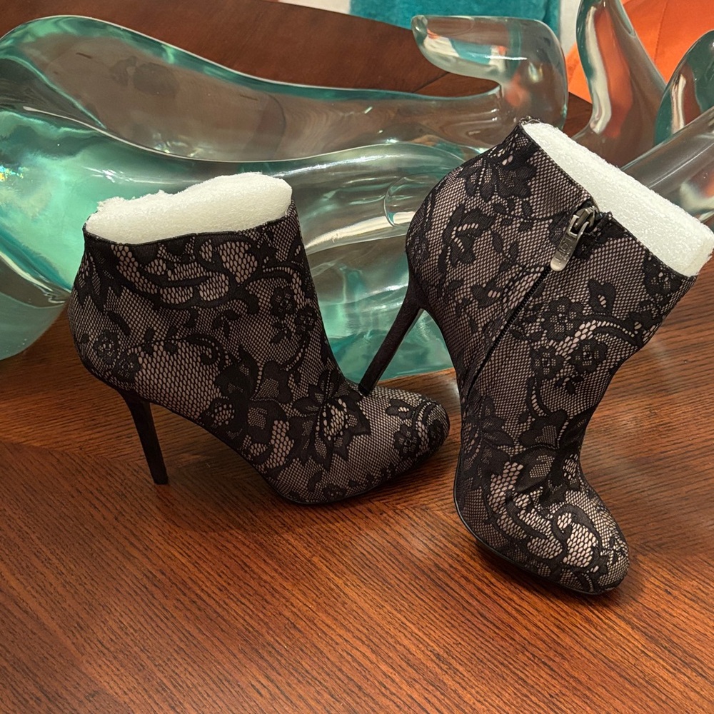 LOFT Black Lace Heeled Boots